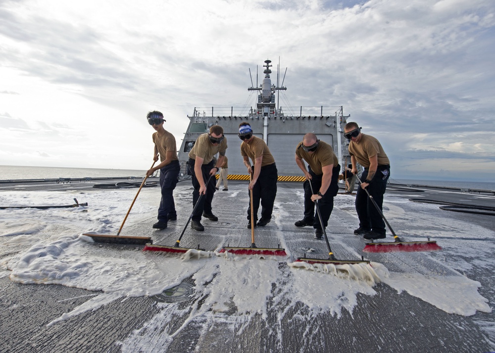 USS Gabrielle Giffords Flight Deck Washdown