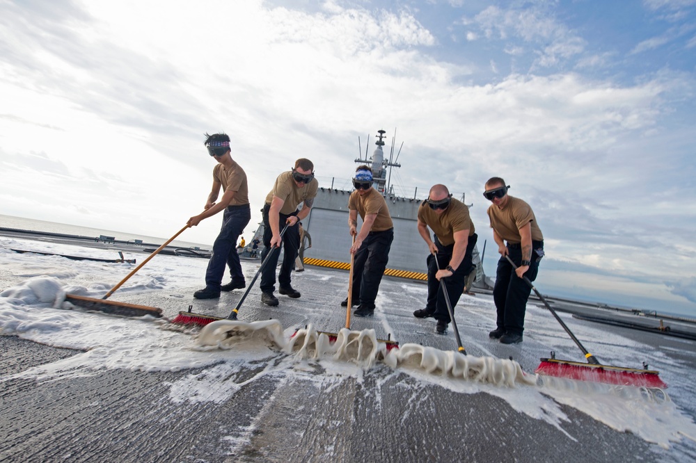 USS Gabrielle Giffords Flight Deck Washdown