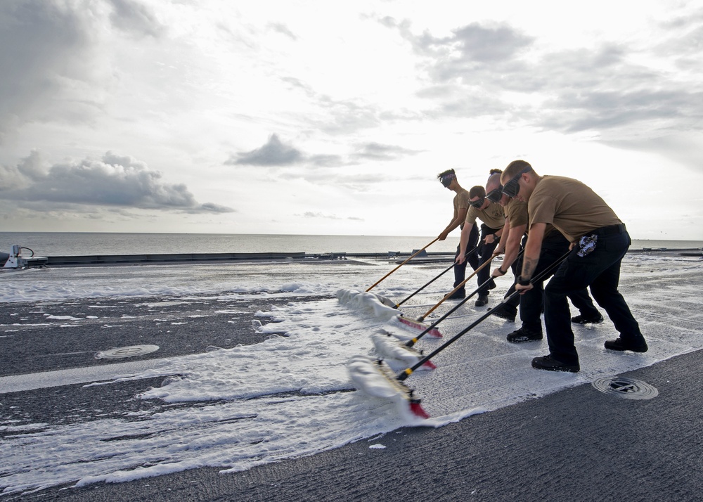 USS Gabrielle Giffords Flight Deck Washdown