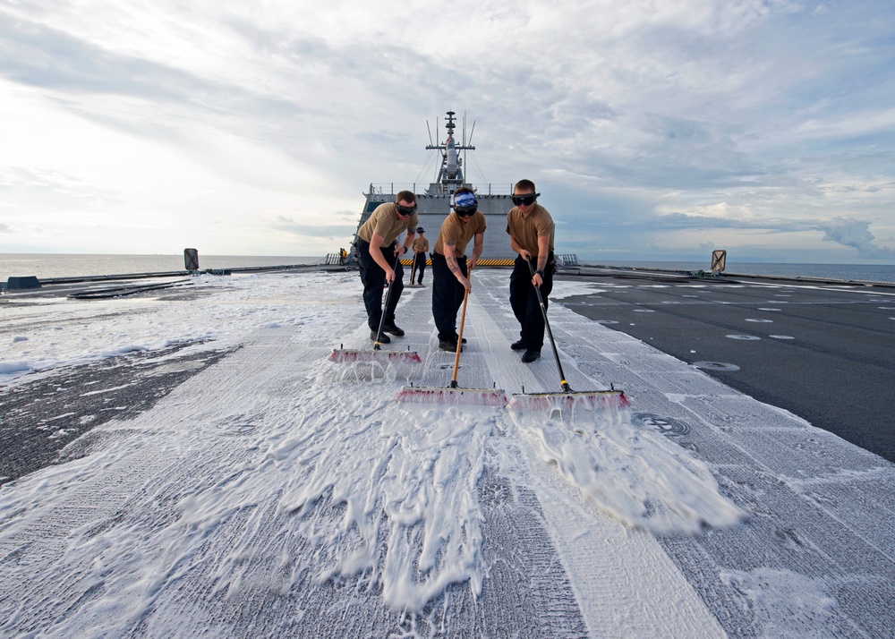 USS Gabrielle Giffords Flight Deck Washdown