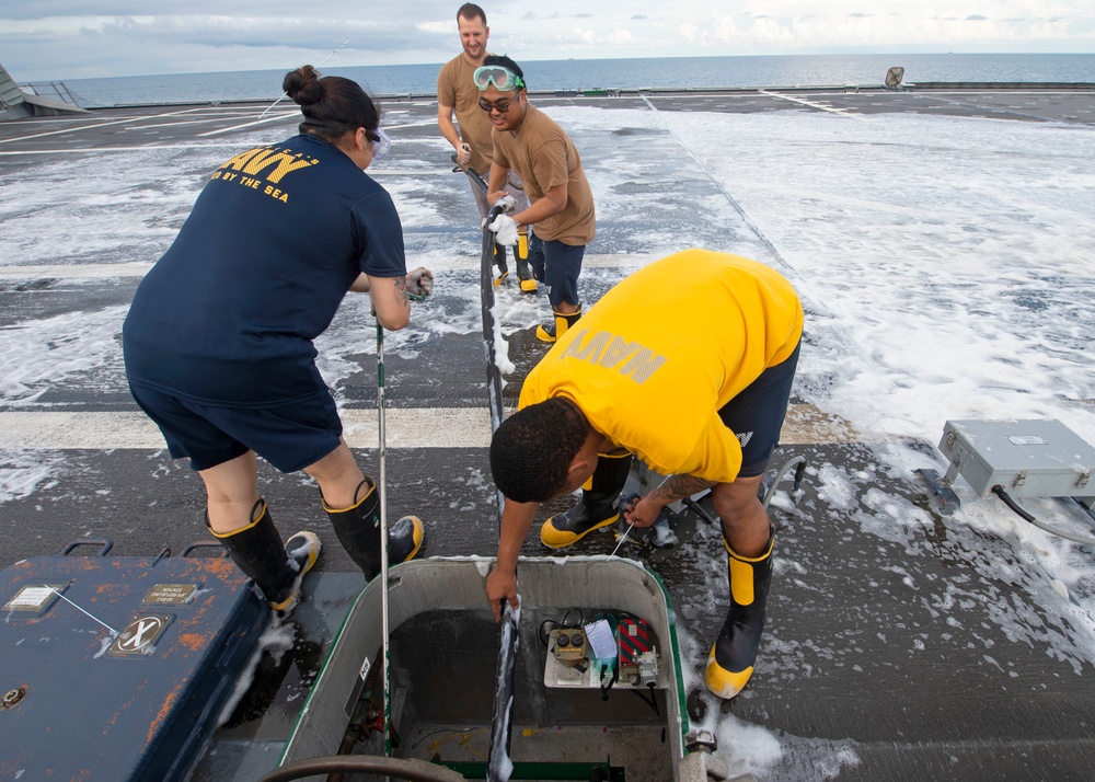 USS Gabrielle Giffords Flight Deck Washdown