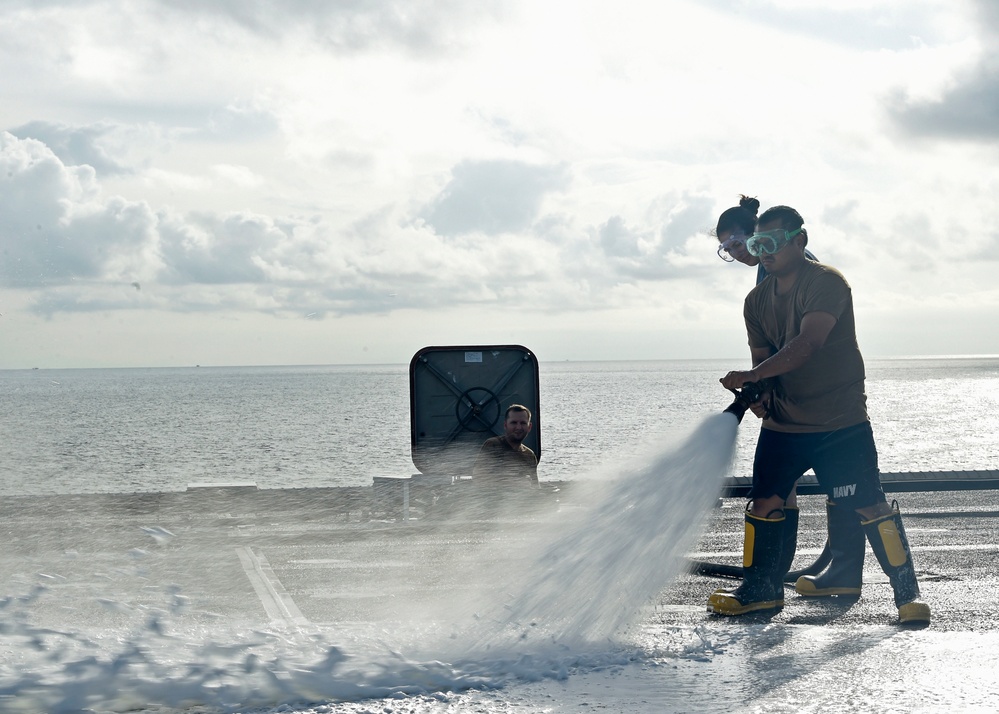 USS Gabrielle Giffords Flight Deck Washdown