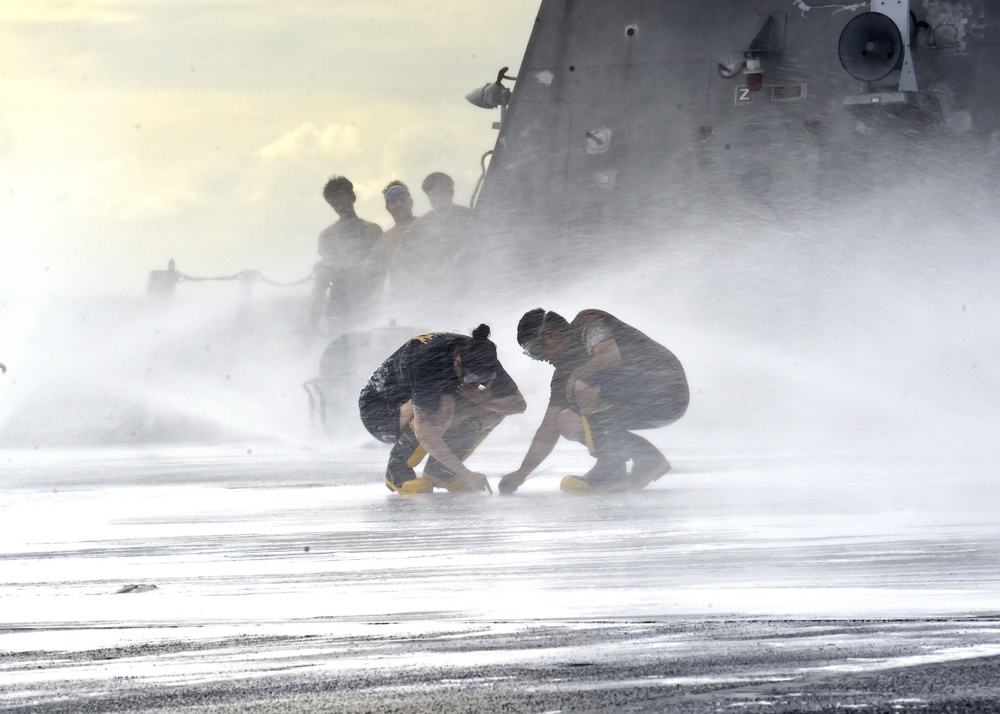 USS Gabrielle Giffords Flight Deck Washdown