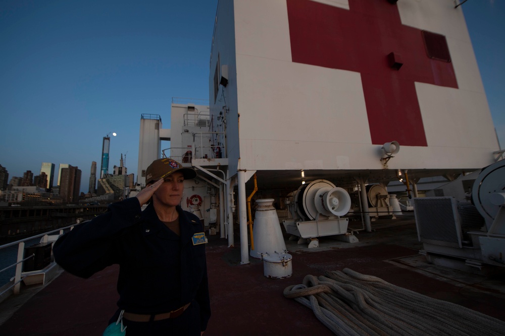 USNS Comfort Evening Colors Ceremony in New York City