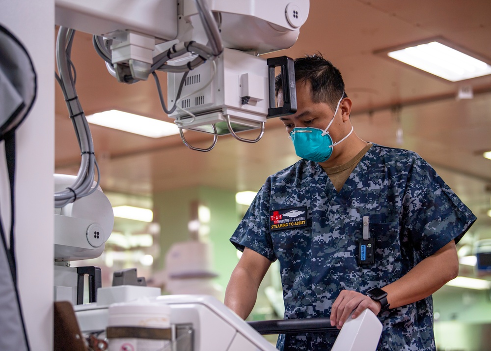 USNS Mercy Sailor Conducts Operational Checks