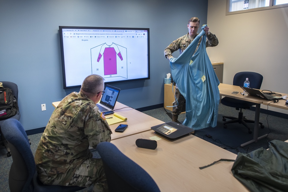 Testing protective medical gowns.for medical clinicians