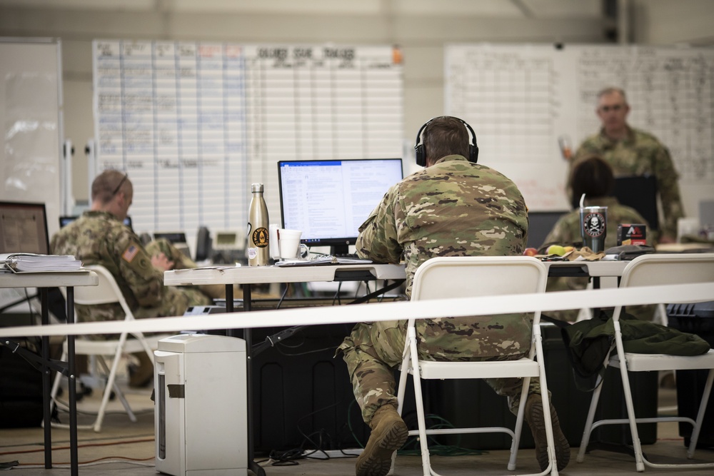 Soldiers from Task Force Center conduct mission planning and support operations with DOD, FEMA, and civilian agencies.