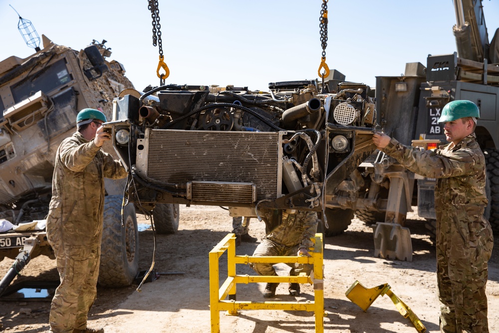 Royal Electrical and Mechanical Engineers conduct engine replacement