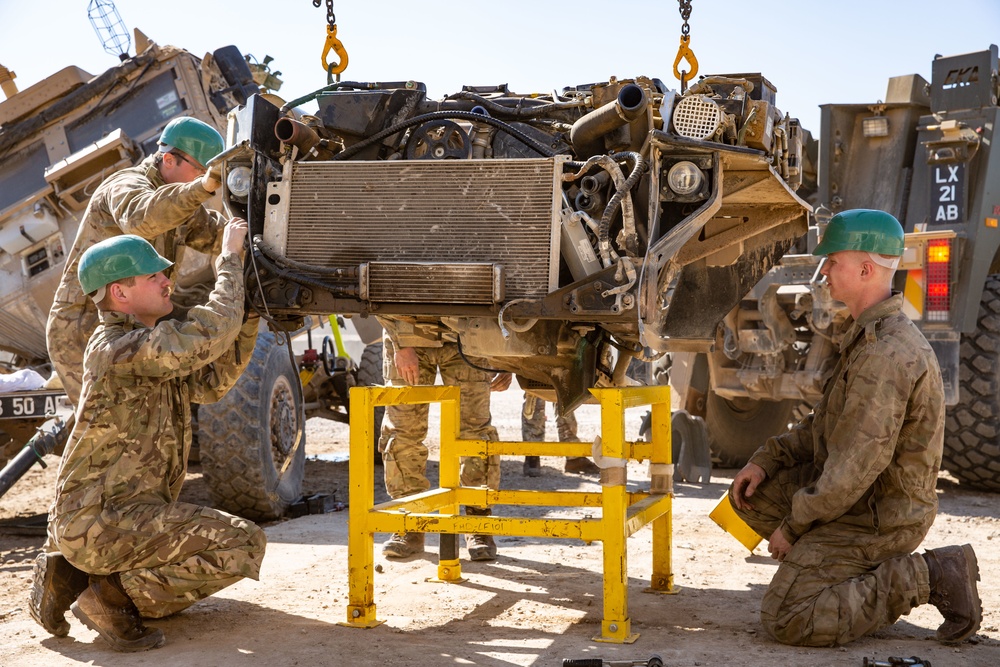 Royal Electrical and Mechanical Engineers conduct engine replacement