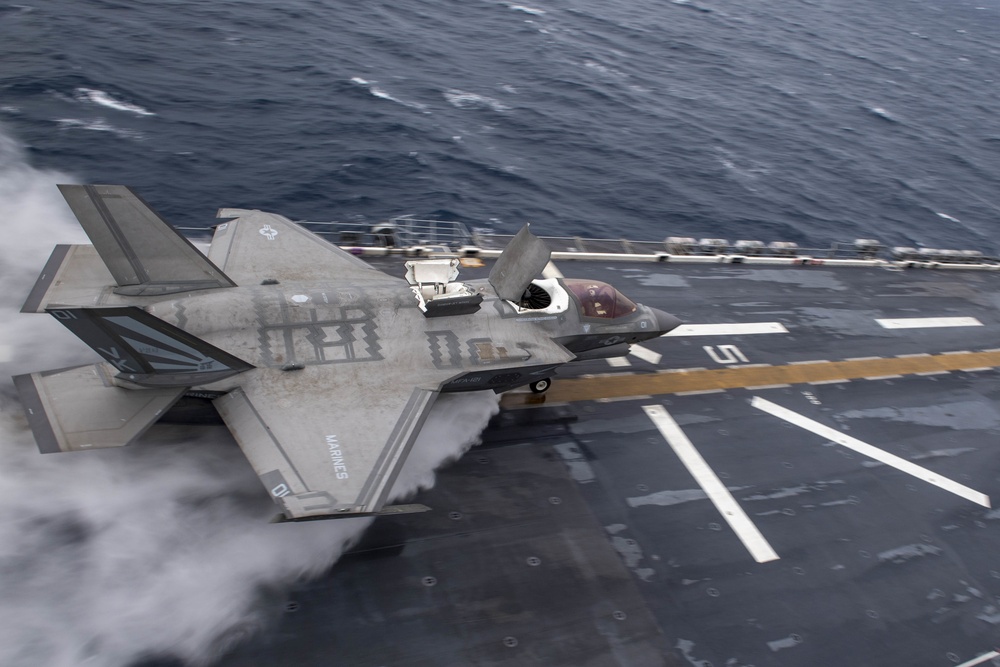 USS America (LHA 6) conducts flight operations April 9, 2020