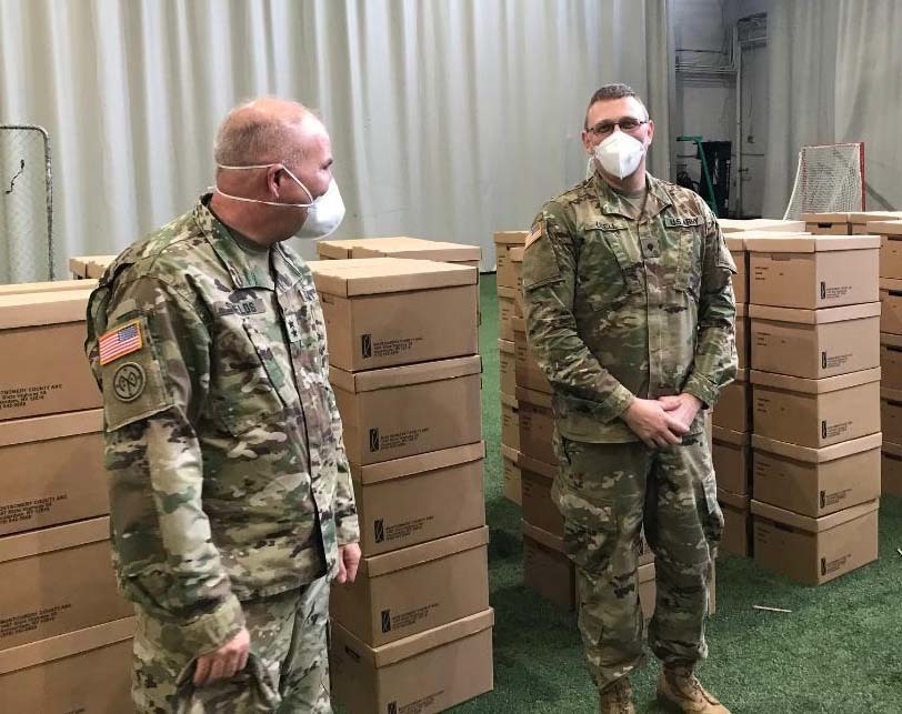 Adjutant General of New York visits Soldiers assembling COVID 19 test kits