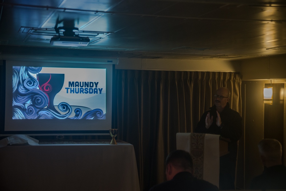 Maundy Thursday on the USS America: Marines and Sailors participate in religious services on USS America