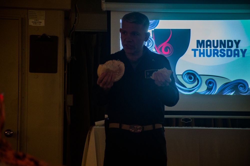 Maundy Thursday on the USS America: Marines and Sailors participate in religious services on USS America