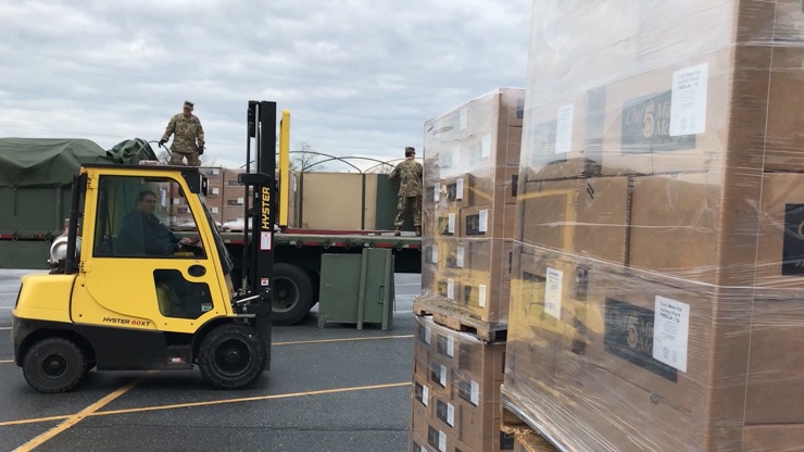 Pennsylvania National Guard transportation units deliver meals to dozens of distribution centers across the state