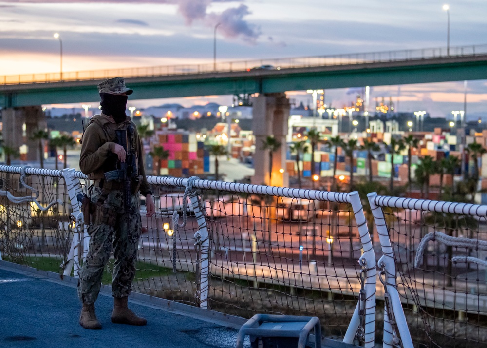 USNS Mercy Sailor Stands Watch