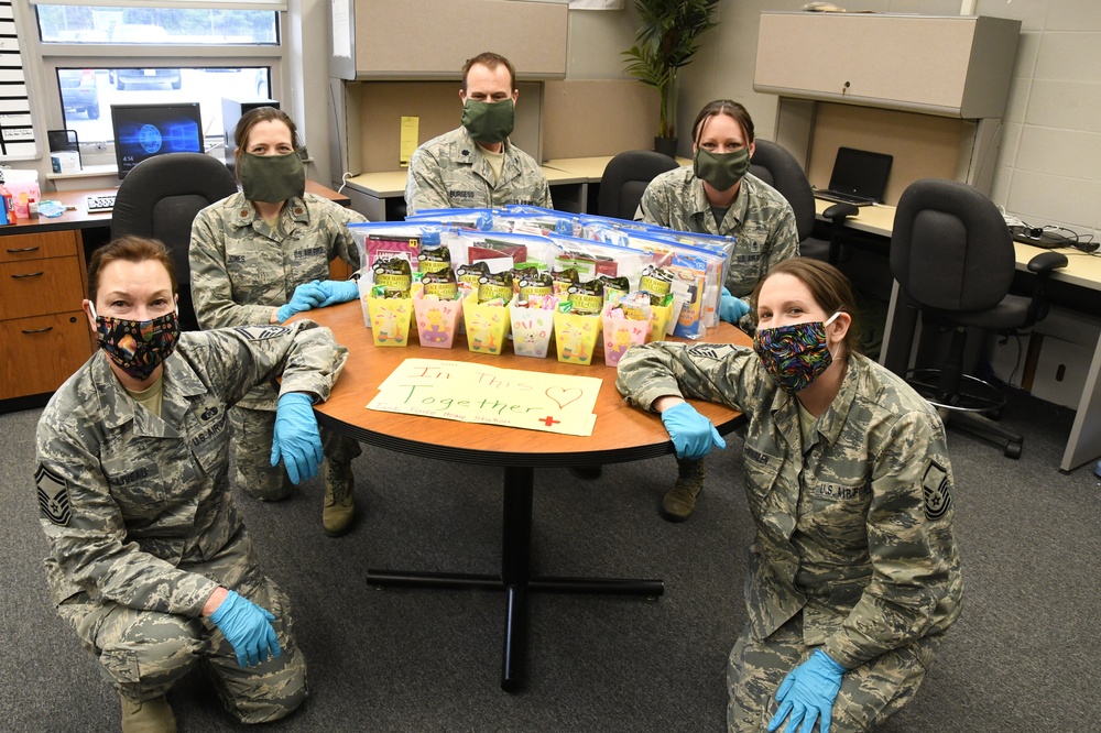 Eggstra Special Wingmen supporting COVID-19, 104th Fighter Wing Medical Group surprise Airmen with Easter treats