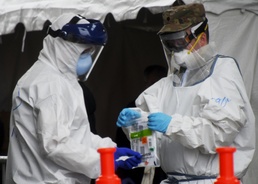 Massachusetts National Guard Soldiers help administer COVID-19 tests