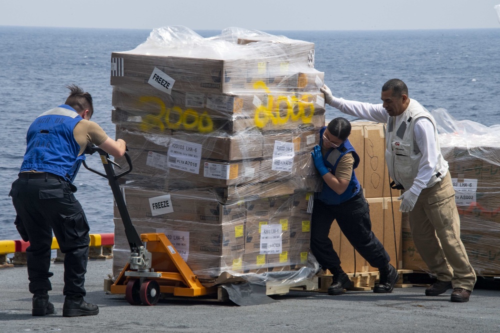 USS America (LHA 6) completes a replenishment-at-sea
