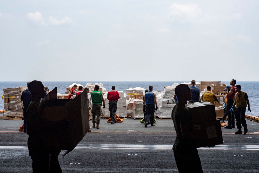 USS America (LHA 6) completes a replenishment-at-sea