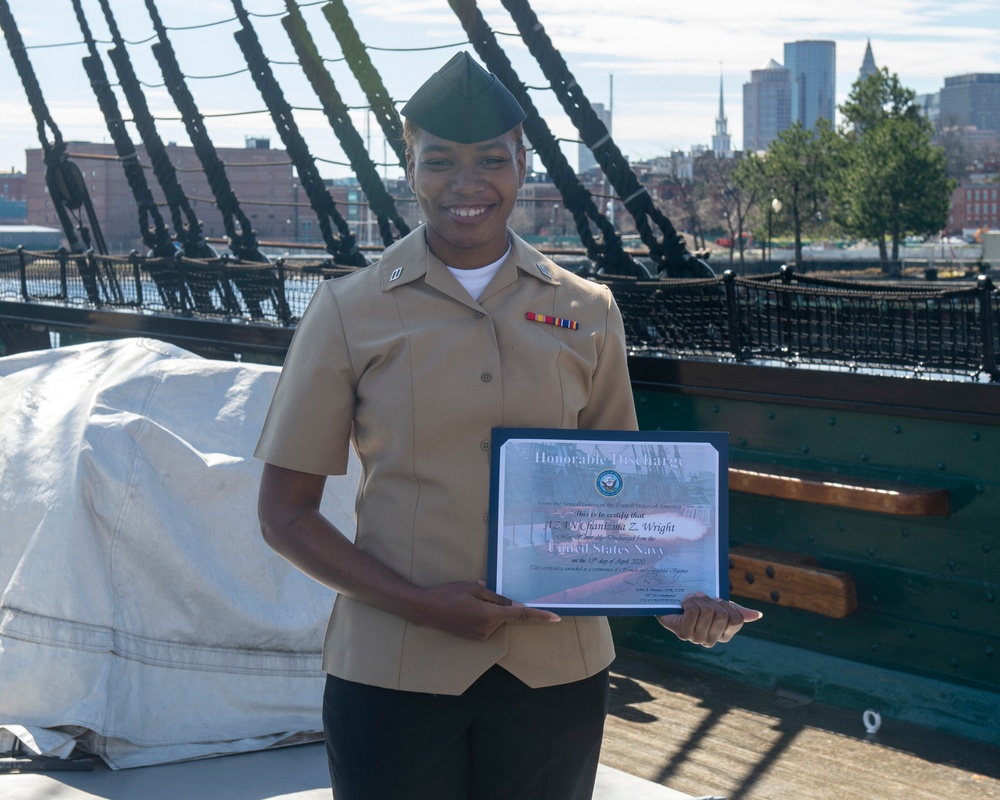 Sailor aboard USS Constitution re-enlists