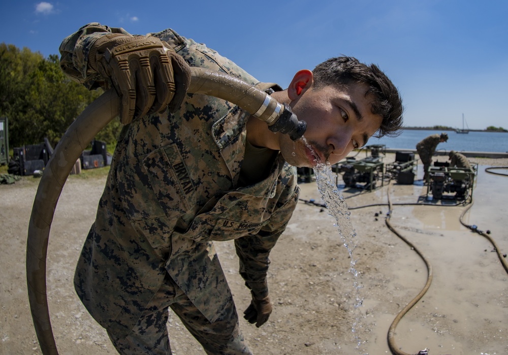 Task force Marines set up lightweight purification water system prior to Latin America deployment