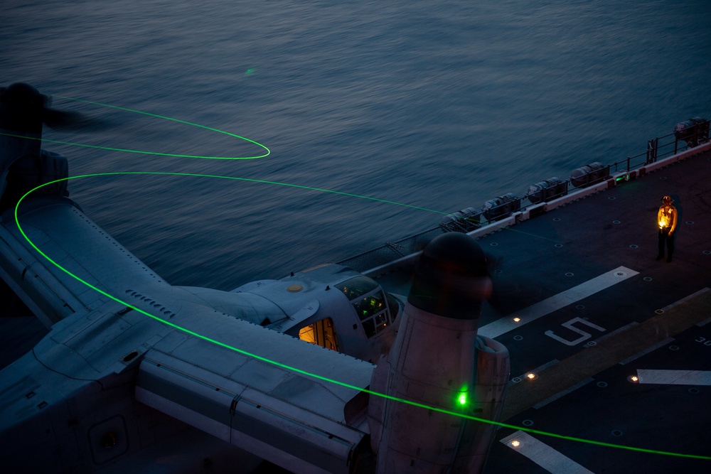 USS America (LHA 6) Conducts Night Flight Operations