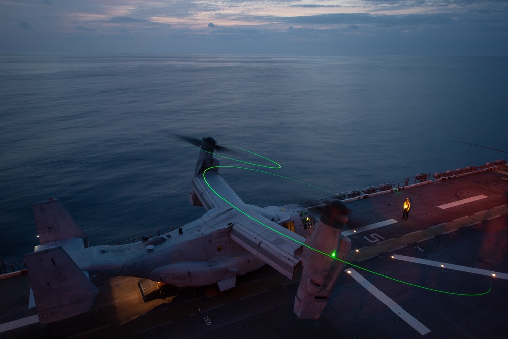 USS America (LHA 6) Conducts Night Flight Operations