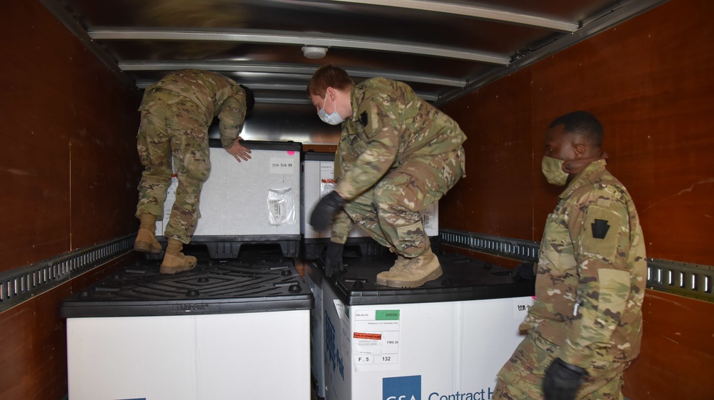 Pennsylvania guardsmen pack and ship medical supplies to East Stroudsburg, PA