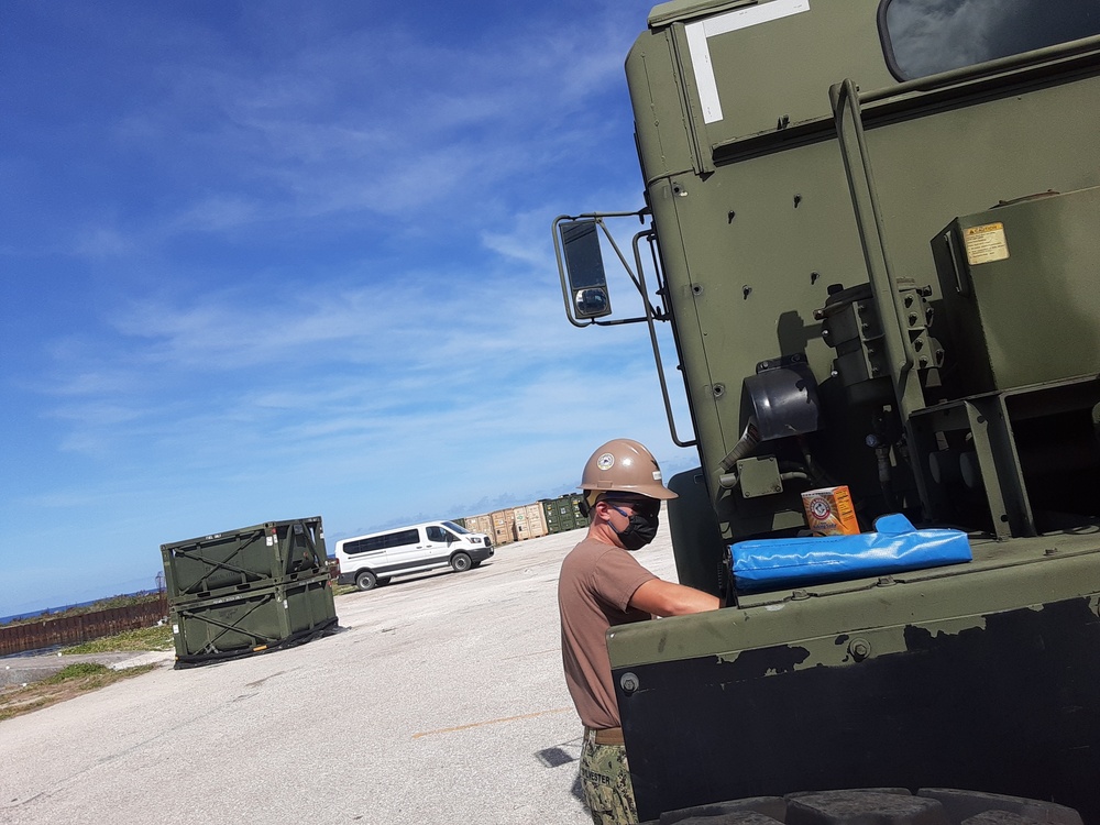 U.S. Navy Seabees with NMCB-5’s Detail Tinian prepare for projects