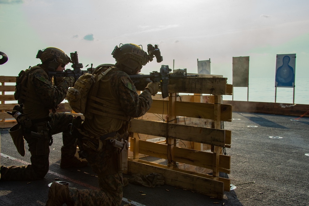 31st MEU Marines hone fast rope techniques and marksmanship aboard USS America