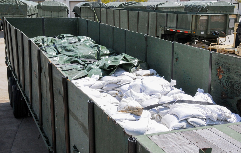 South Carolina National Guard transports, stores sandbags