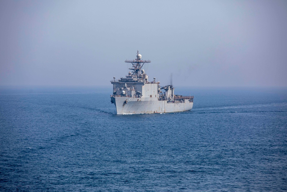 USS New York conducts a replenishment-at-sea