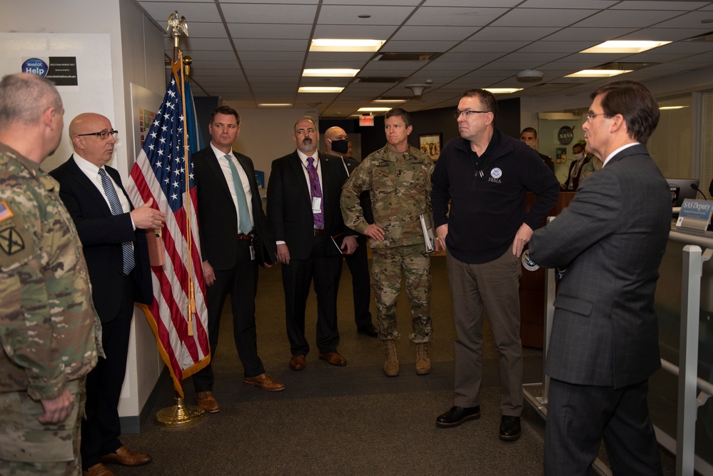 Secretary of Defense visits FEMA for COVID-19 briefing