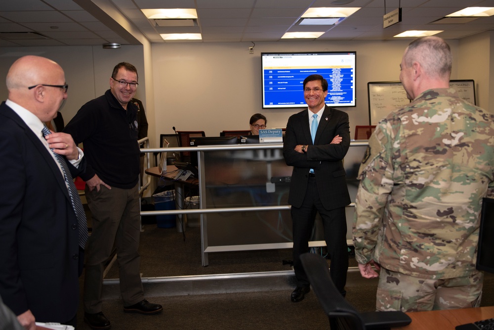 Secretary of Defense visits FEMA for COVID-19 briefing