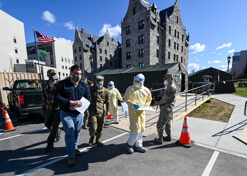 Vermont soldiers conduct a mass casualty exercise at UVM Medical Center