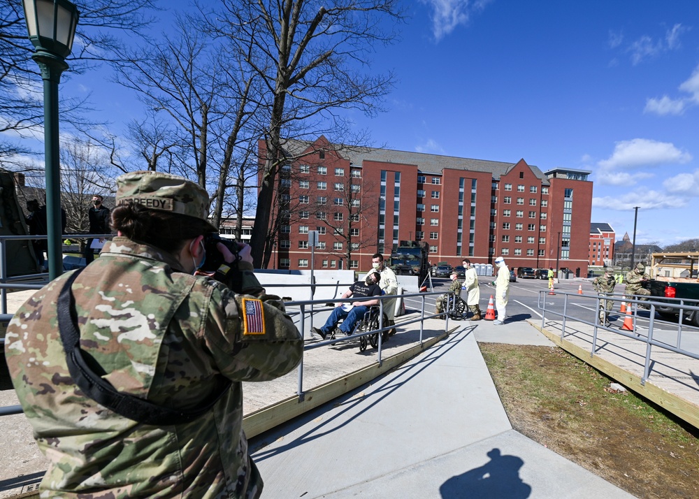 Vermont soldiers conduct a mass casualty exercise at UVM Medical Center