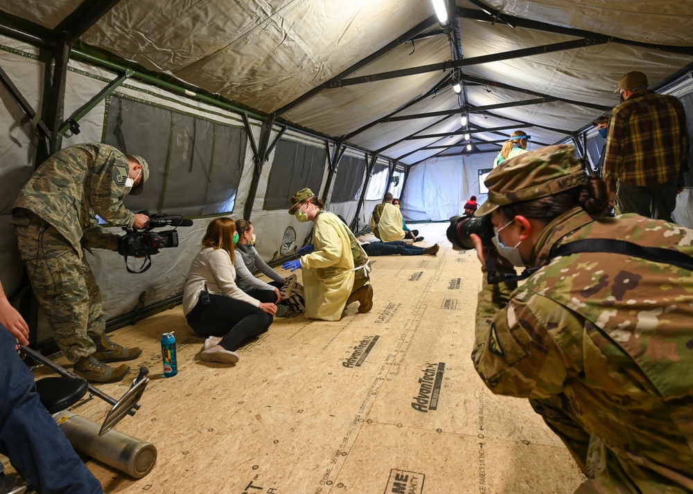 Vermont soldiers conduct a mass casualty exercise at UVM Medical Center