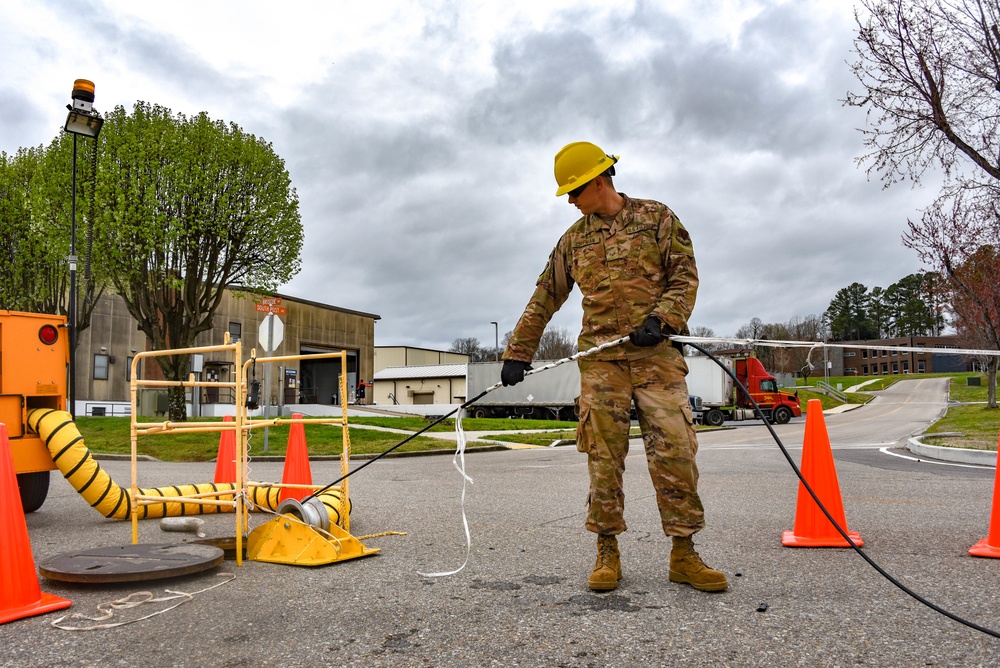 241st Engineering Installation Squadron installs fiber optic cable at McGhee Tyson Air National Guard Base