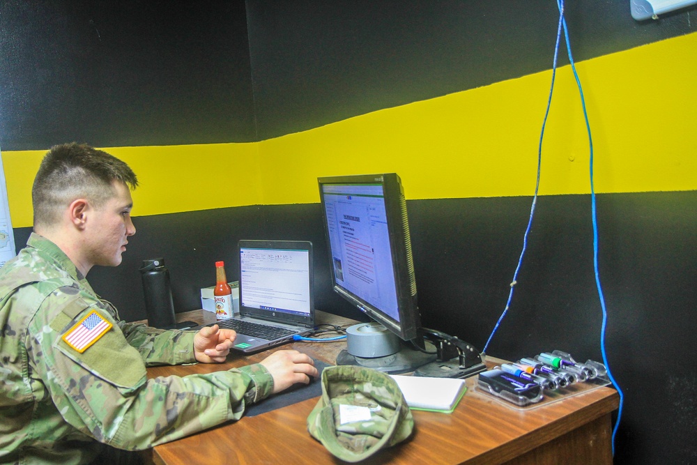 Soldiers conduct virtual training, practice Social Distancing