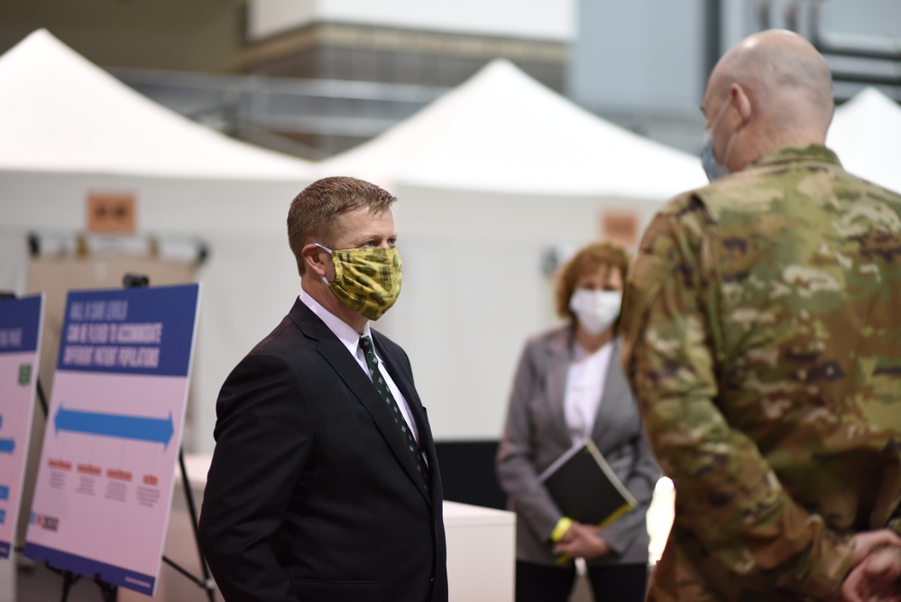 Leaders Tour Newly Installed Isolation Pods at McCormick Place Convention Center