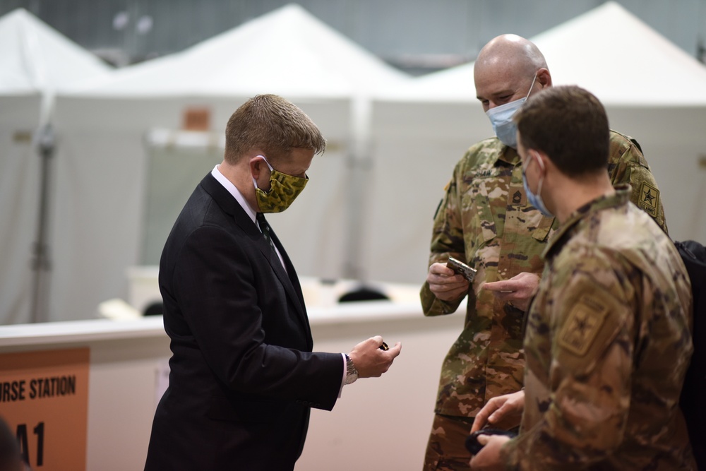 Leaders Tour Newly Installed Isolation Pods at McCormick Place Convention Center