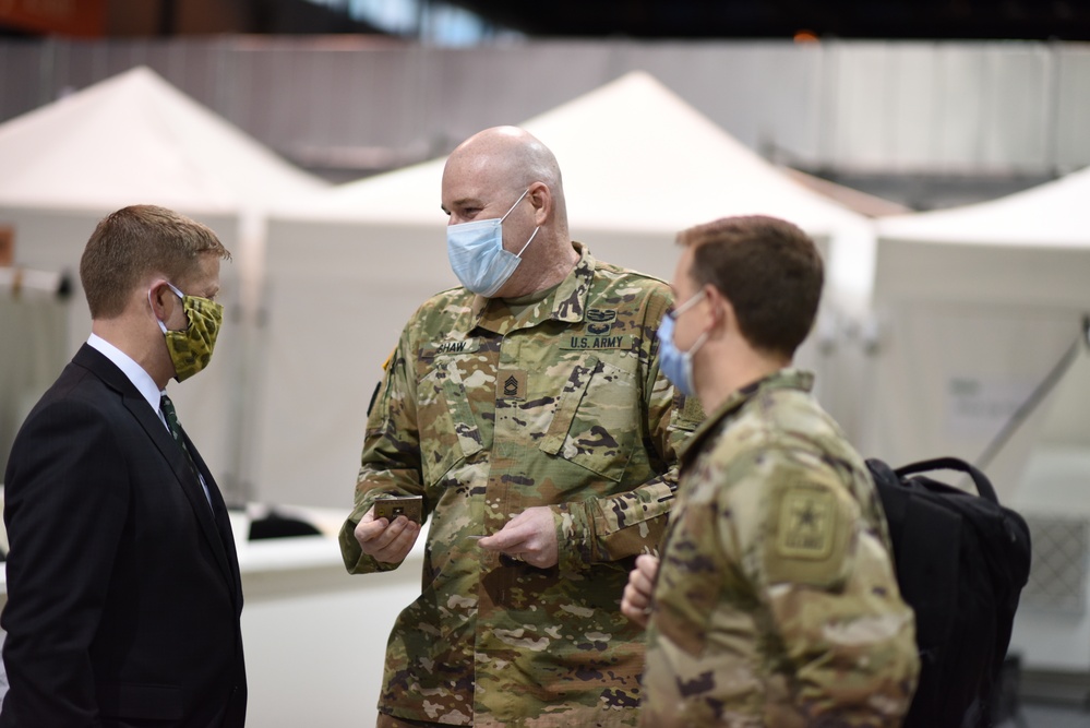 Leaders Tour Newly Installed Isolation Pods at McCormick Place Convention Center