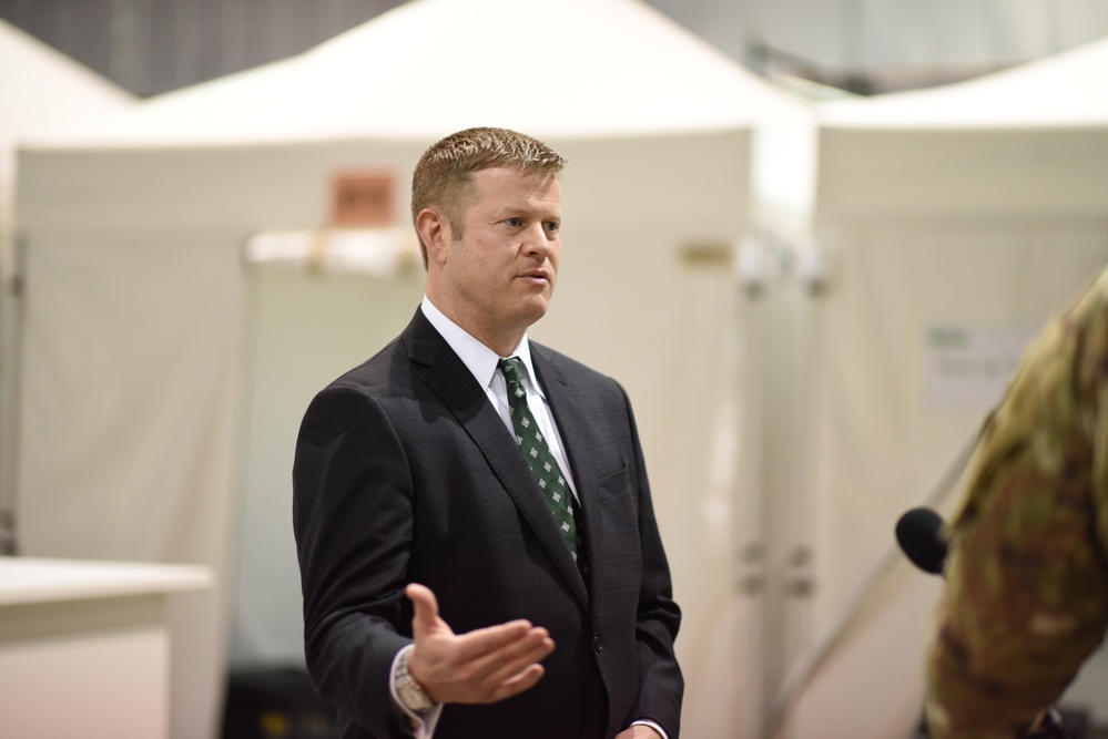 Leaders Tour Newly Installed Isolation Pods at McCormick Place Convention Center