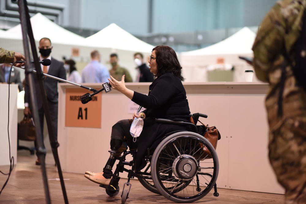 Leaders Tour Newly Installed Isolation Pods at McCormick Place Convention Center