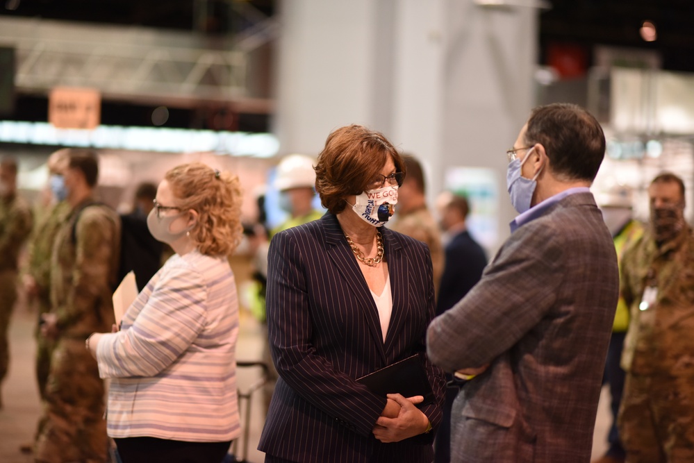 Leaders Tour Newly Installed Isolation Pods at McCormick Place Convention Center