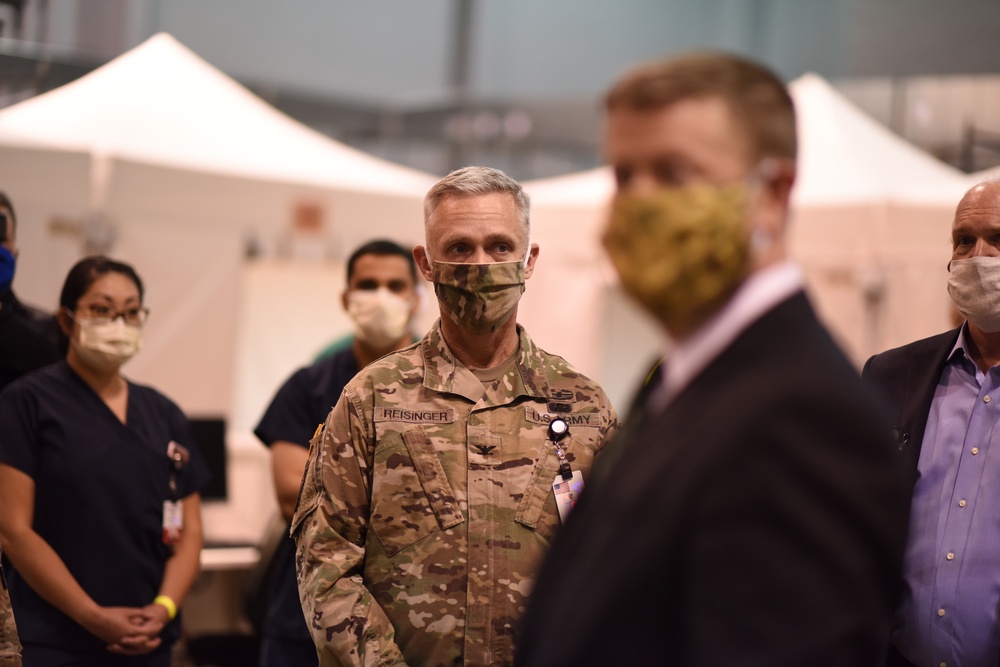 Leaders Tour Newly Installed Isolation Pods at McCormick Place Convention Center