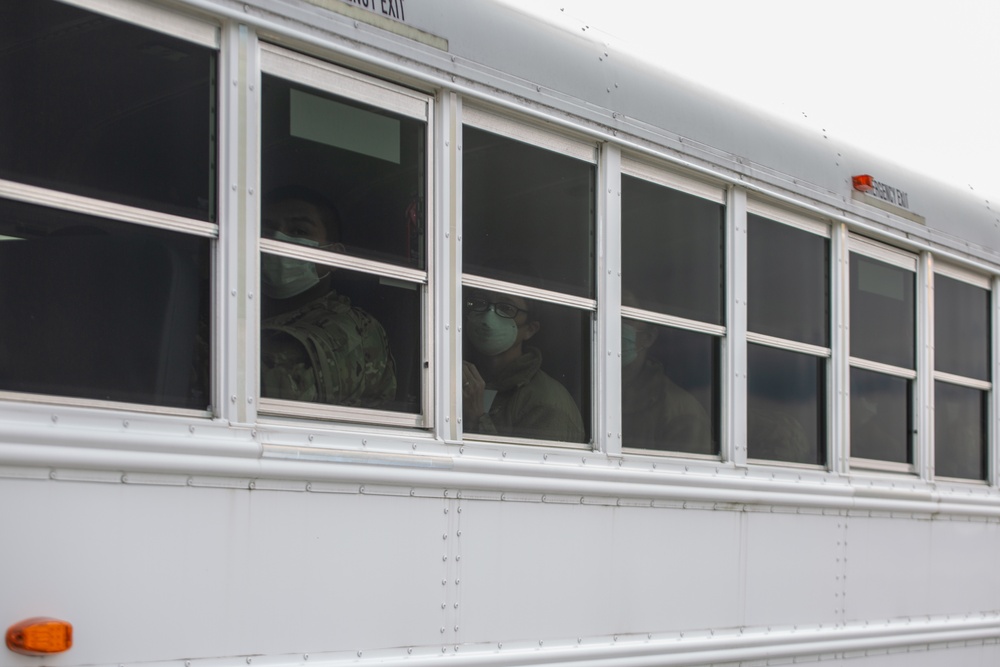 Soldiers with the 94th CSH arrive at Hanscom