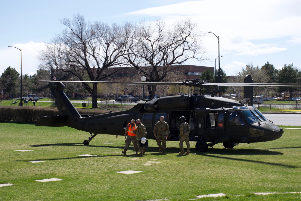 Black Hawk landing at the Colorado Convention Center