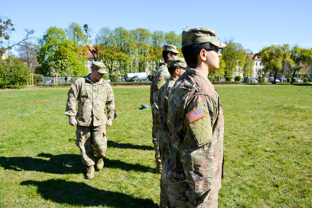 1ID Fwd Soldiers participate in marching drills during remote BLC course in Poland