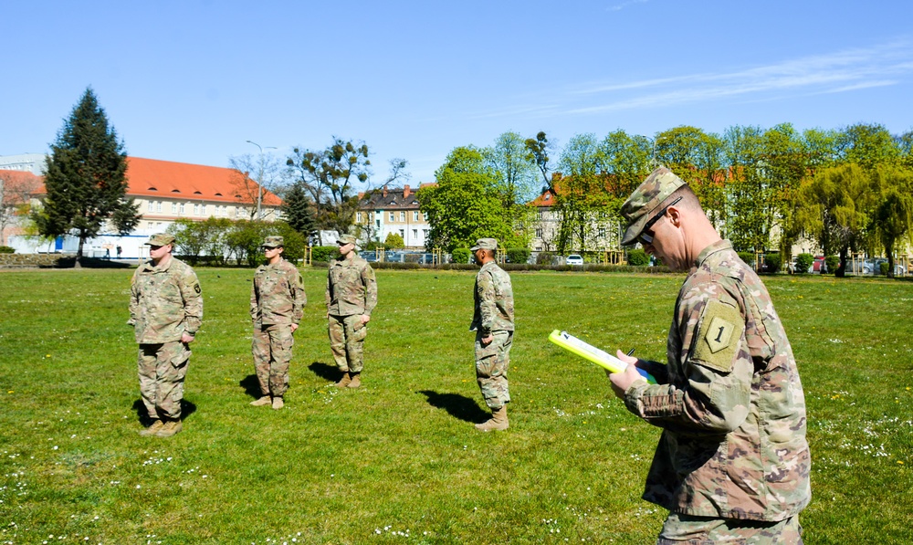 1ID Fwd Soldiers participate in marching drills during remote BLC course in Poland